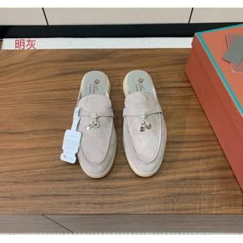 Loro Piana Suede Flat Mules Light Grey 2024 0812 (MD-240812053)