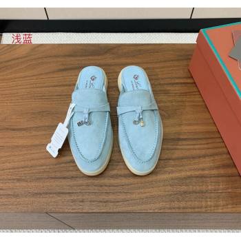 Loro Piana Suede Flat Mules Light Blue 2024 0812 (MD-240812055)