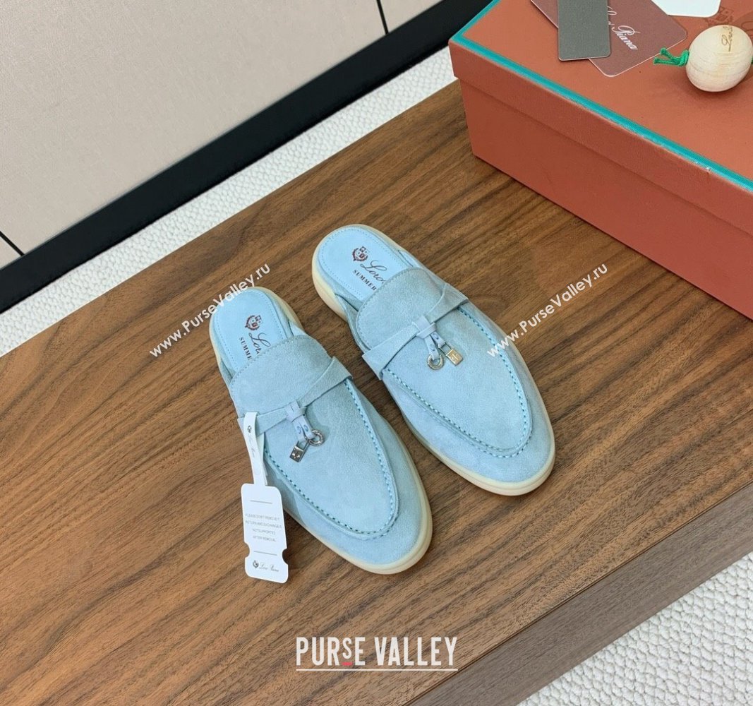 Loro Piana Suede Flat Mules Light Blue 2024 0812 (MD-240812055)