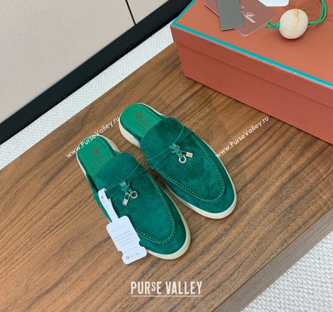Loro Piana Suede Flat Mules Deep Green 2024 0812 (MD-240812057)