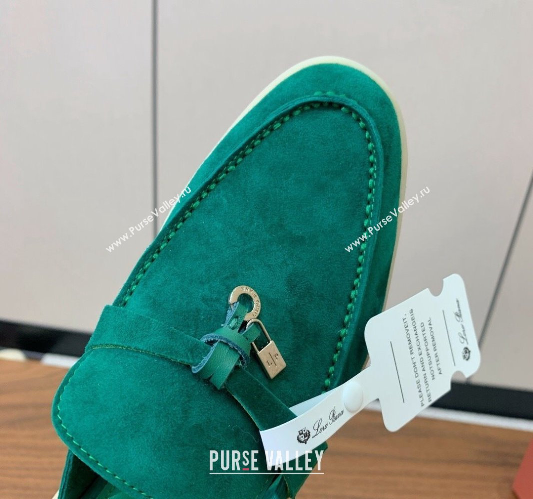 Loro Piana Suede Flat Mules Deep Green 2024 0812 (MD-240812057)