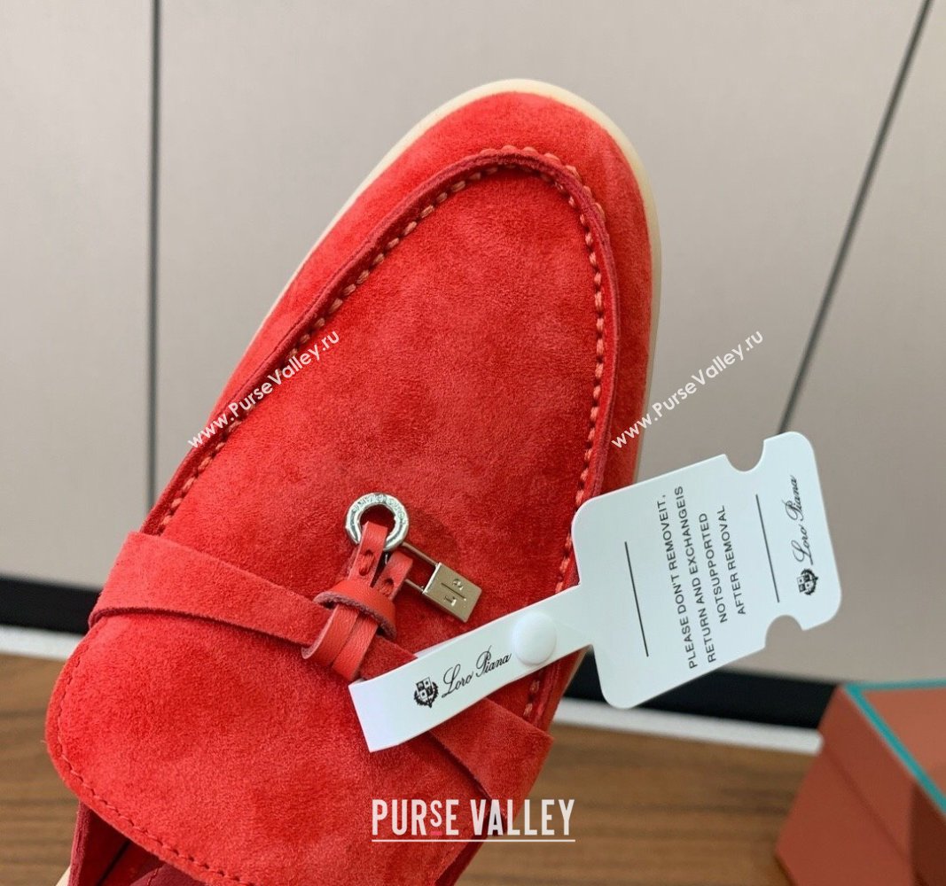 Loro Piana Suede Flat Mules Watermelon Red 2024 0812 (MD-240812058)