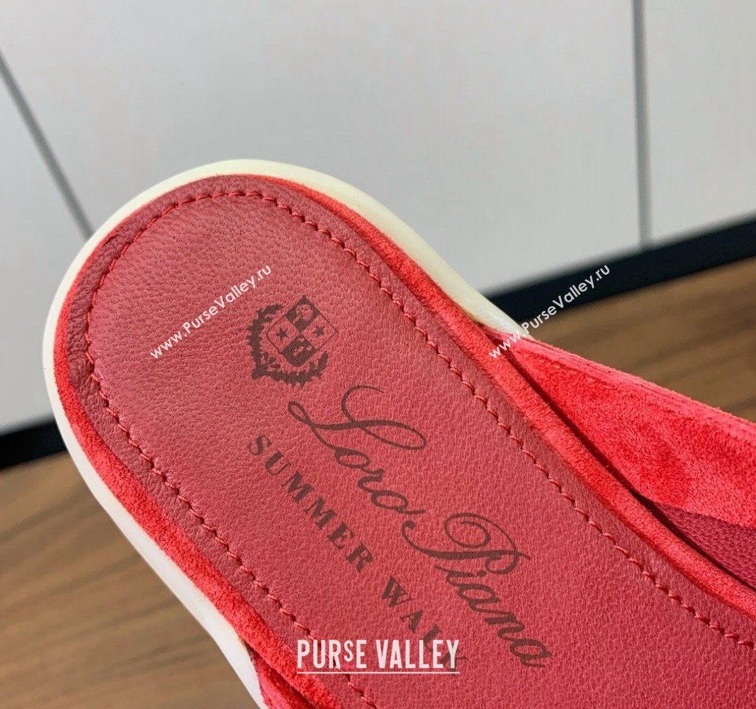 Loro Piana Suede Flat Mules Watermelon Red 2024 0812 (MD-240812058)