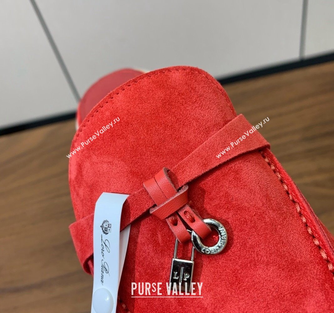 Loro Piana Suede Flat Mules Watermelon Red 2024 0812 (MD-240812058)