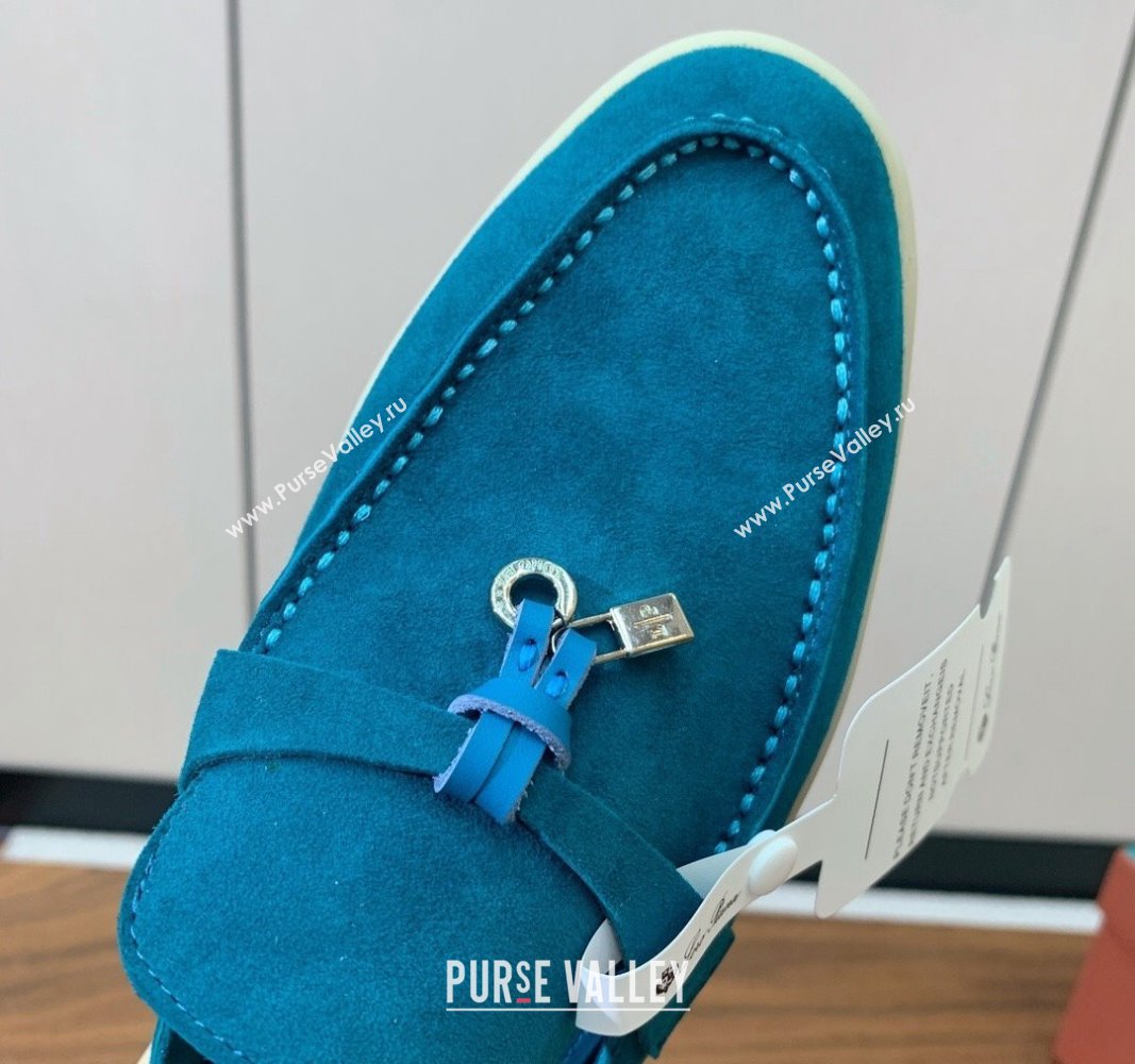 Loro Piana Suede Flat Mules Stone Blue 2024 0812 (MD-240812059)