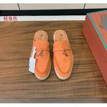 Loro Piana Suede Flat Mules Pale Orange 2024 0812 (MD-240812060)