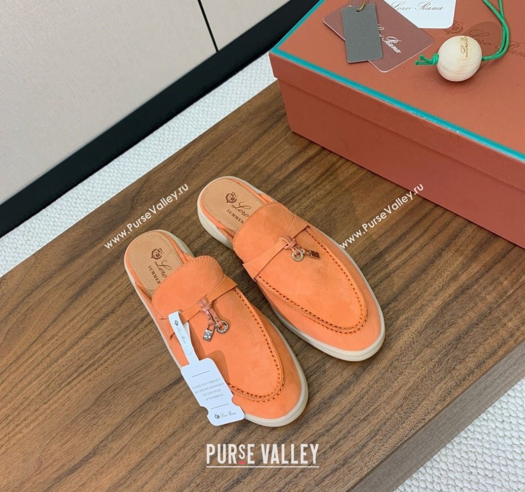 Loro Piana Suede Flat Mules Pale Orange 2024 0812 (MD-240812060)