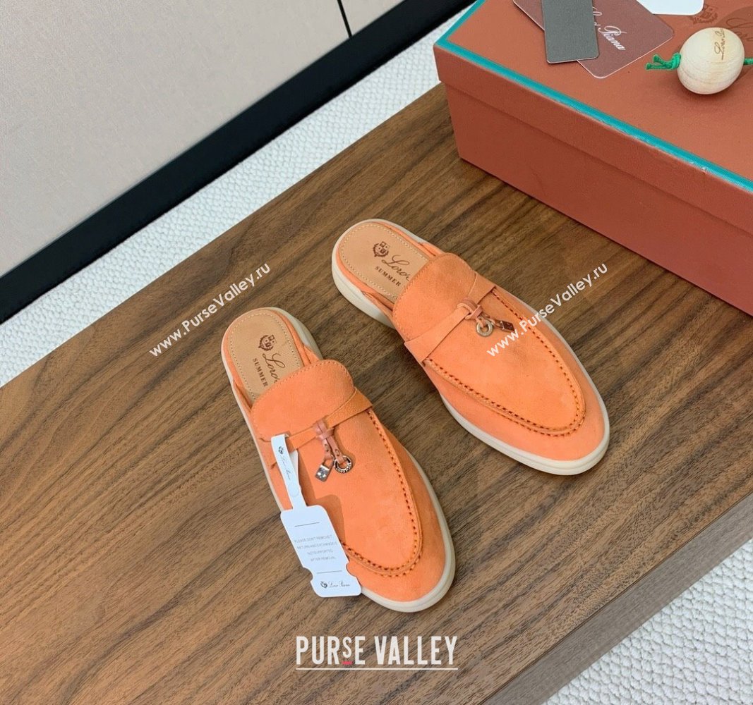 Loro Piana Suede Flat Mules Pale Orange 2024 0812 (MD-240812060)