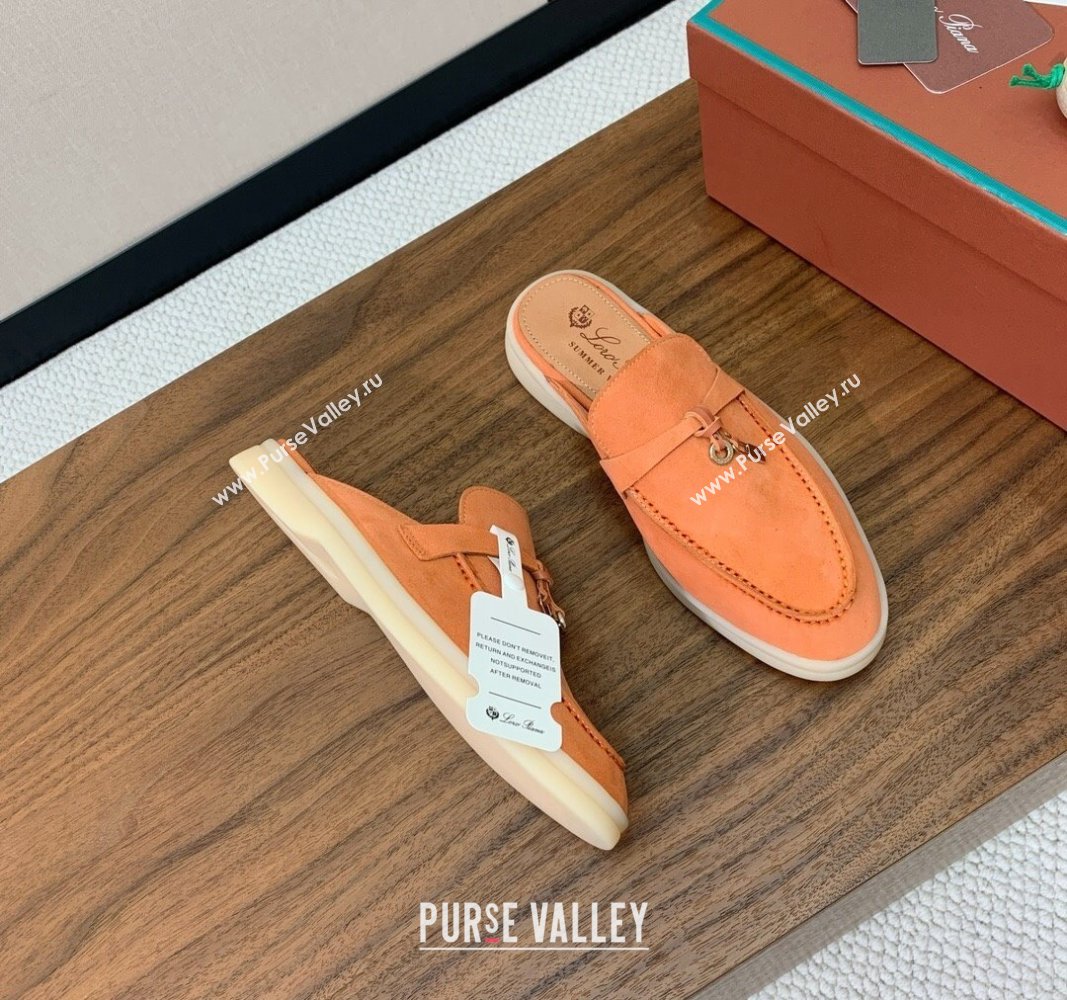 Loro Piana Suede Flat Mules Pale Orange 2024 0812 (MD-240812060)