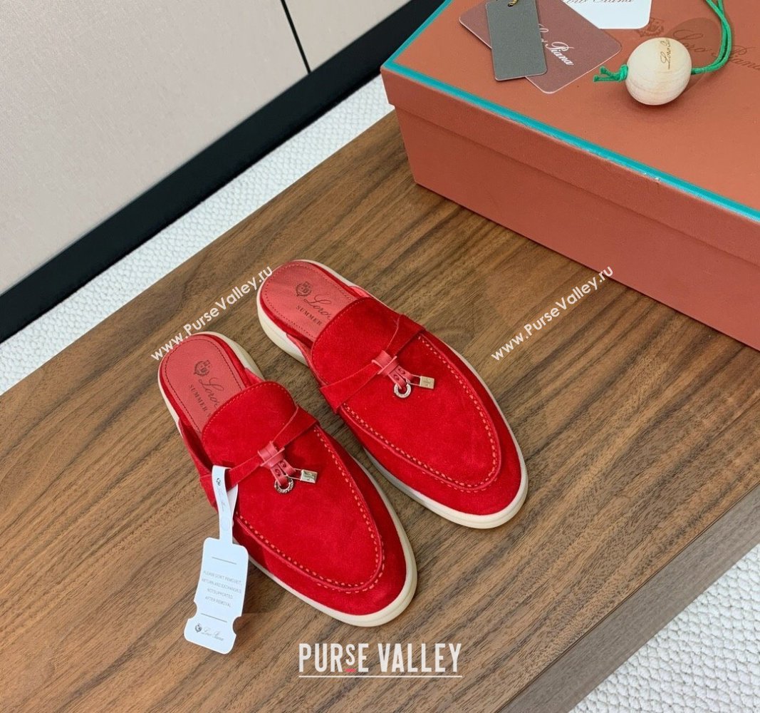 Loro Piana Suede Flat Mules Bright Red 2024 0812 (MD-240812061)