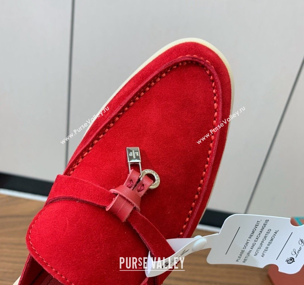 Loro Piana Suede Flat Mules Bright Red 2024 0812 (MD-240812061)