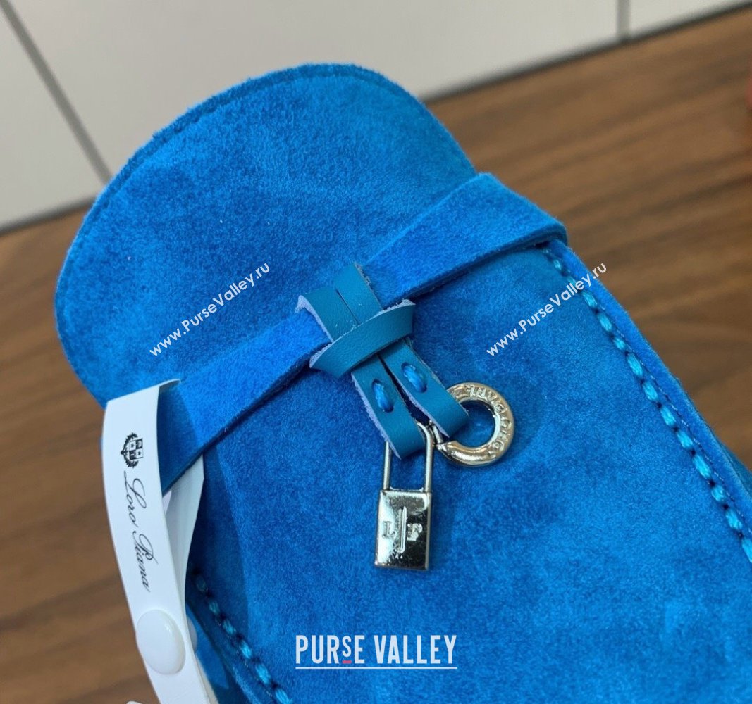 Loro Piana Suede Flat Mules Peacock Blue 2024 0812 (MD-240812062)
