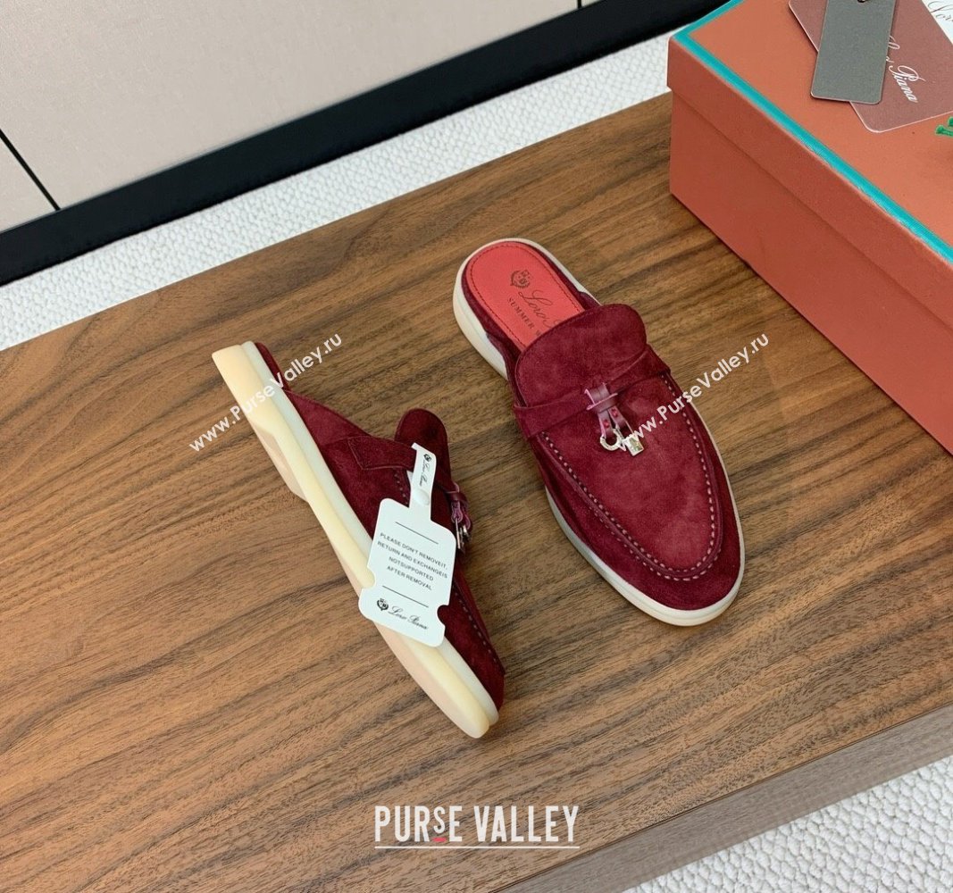 Loro Piana Suede Flat Mules Dark Burgundy 2024 0812 (MD-240812063)