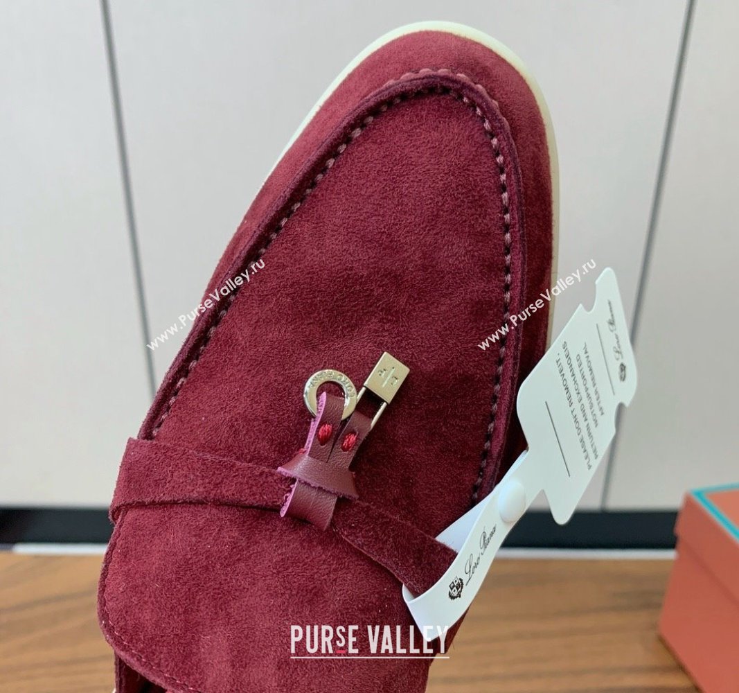 Loro Piana Suede Flat Mules Dark Burgundy 2024 0812 (MD-240812063)