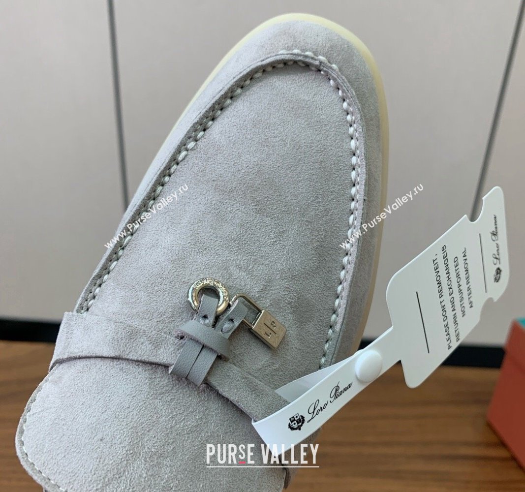 Loro Piana Suede Flat Mules Pearly Grey 2024 0812 (MD-240812043)