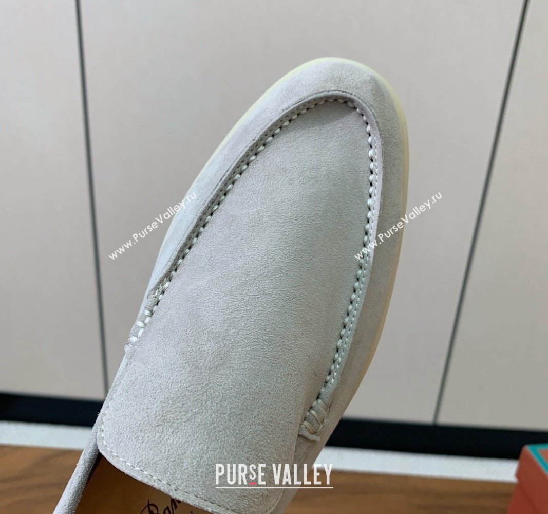 Loro Piana Suede Flat Loafers Pearly Grey 2024 081202 (MD-240812068)