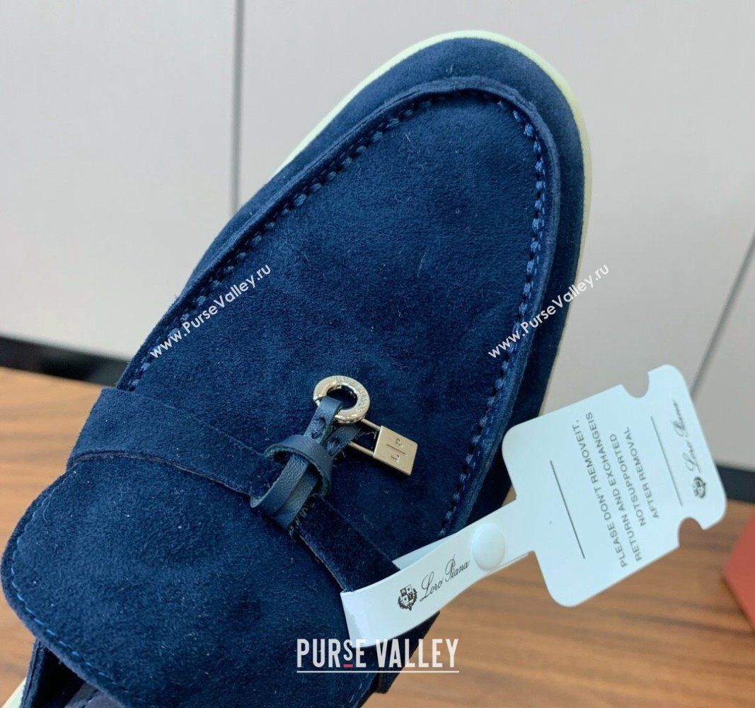 Loro Piana Suede Flat Mules Deep Blue 2024 0812 (MD-240812044)