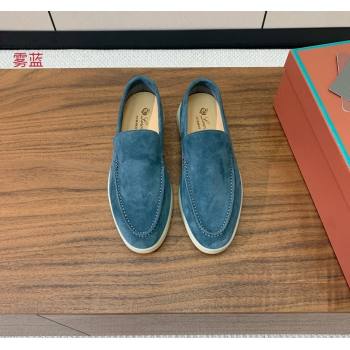 Loro Piana Suede Flat Loafers Fog Blue 2024 081202 (MD-240812076)