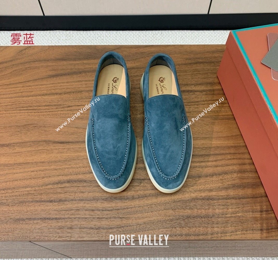 Loro Piana Suede Flat Loafers Fog Blue 2024 081202 (MD-240812076)