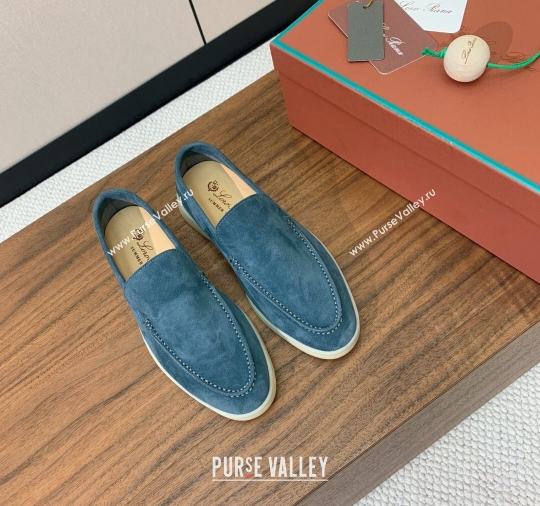 Loro Piana Suede Flat Loafers Fog Blue 2024 081202 (MD-240812076)