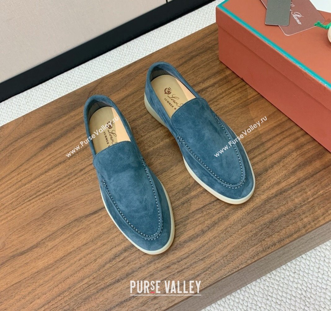 Loro Piana Suede Flat Loafers Fog Blue 2024 081202 (MD-240812076)