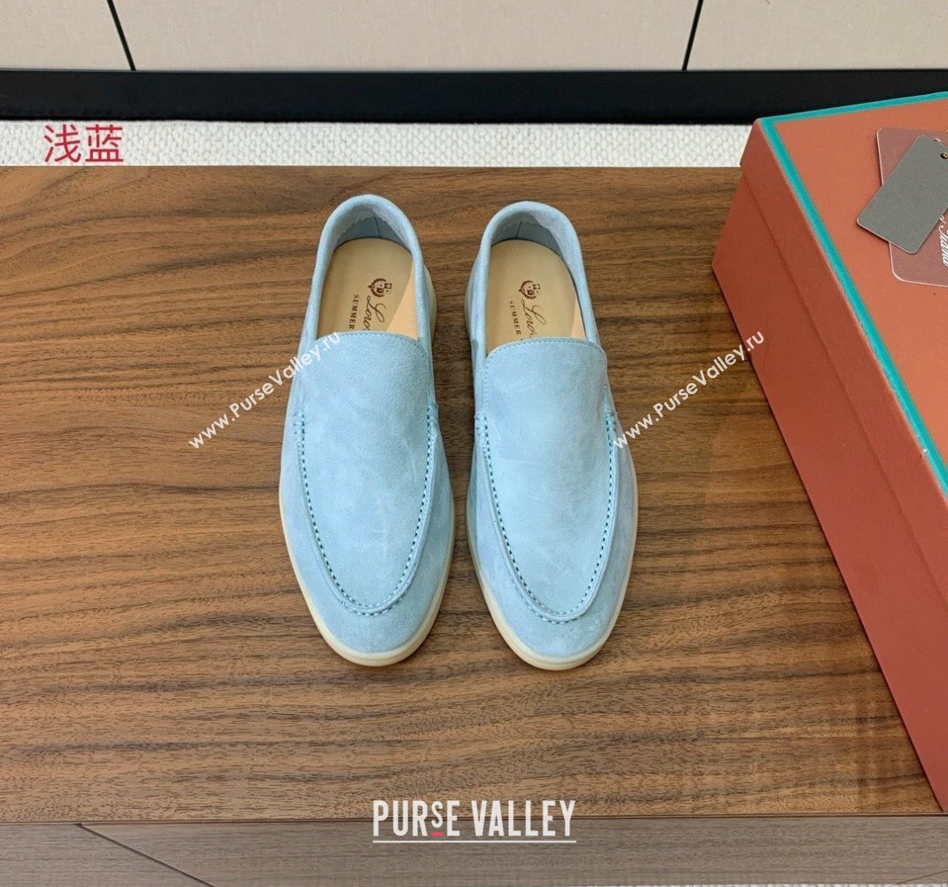 Loro Piana Suede Flat Loafers Light Blue 2024 081202 (MD-240812077)