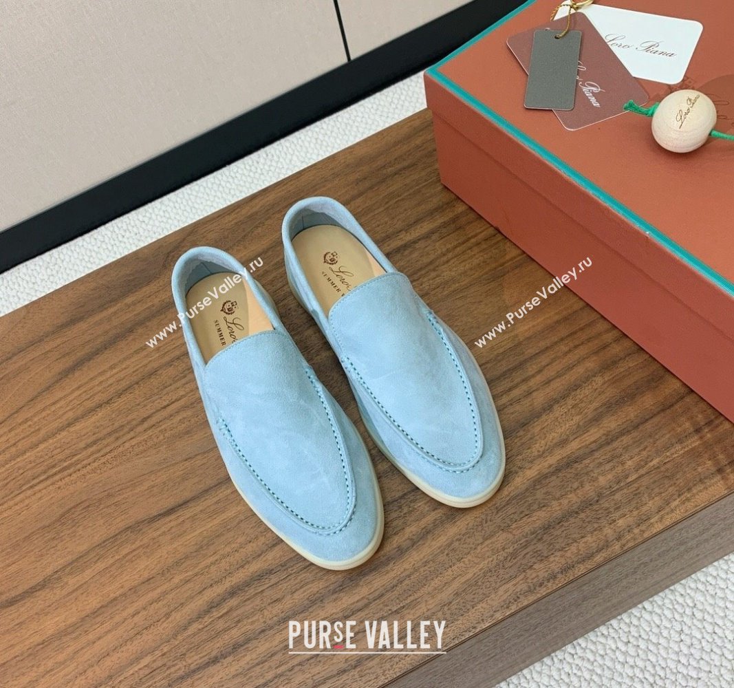 Loro Piana Suede Flat Loafers Light Blue 2024 081202 (MD-240812077)