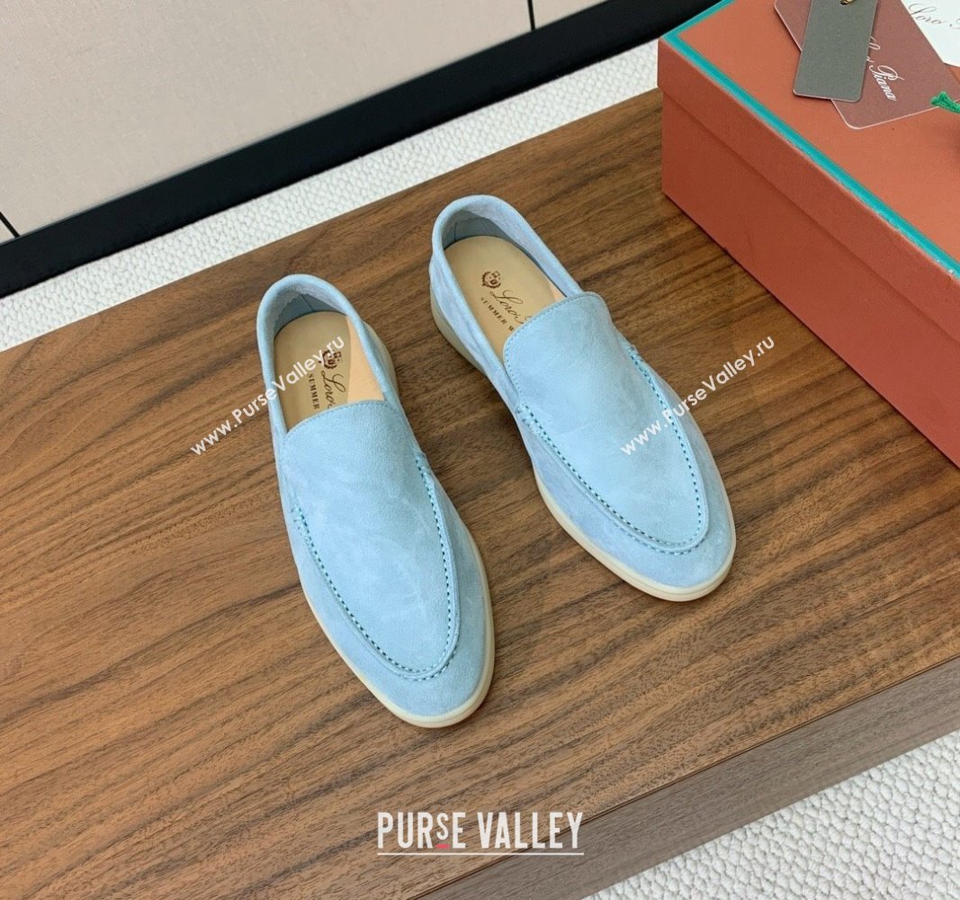 Loro Piana Suede Flat Loafers Light Blue 2024 081202 (MD-240812077)