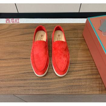 Loro Piana Suede Flat Loafers Watermelon Red 2024 081202 (MD-240812082)