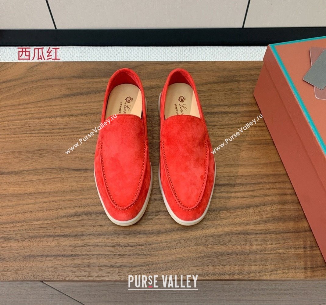 Loro Piana Suede Flat Loafers Watermelon Red 2024 081202 (MD-240812082)