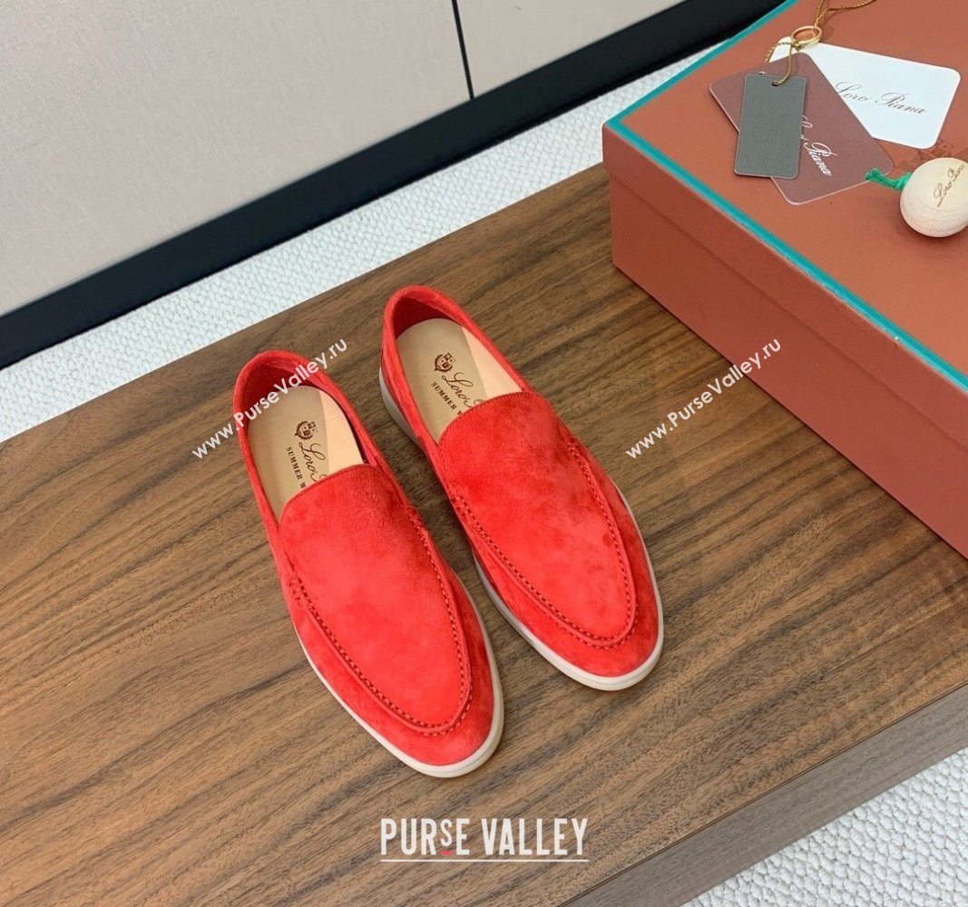 Loro Piana Suede Flat Loafers Watermelon Red 2024 081202 (MD-240812082)