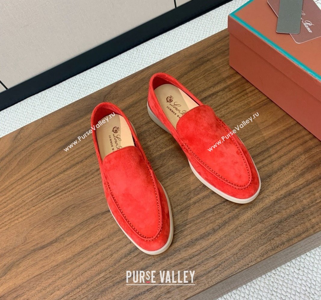 Loro Piana Suede Flat Loafers Watermelon Red 2024 081202 (MD-240812082)