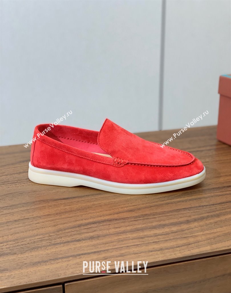 Loro Piana Suede Flat Loafers Watermelon Red 2024 081202 (MD-240812082)