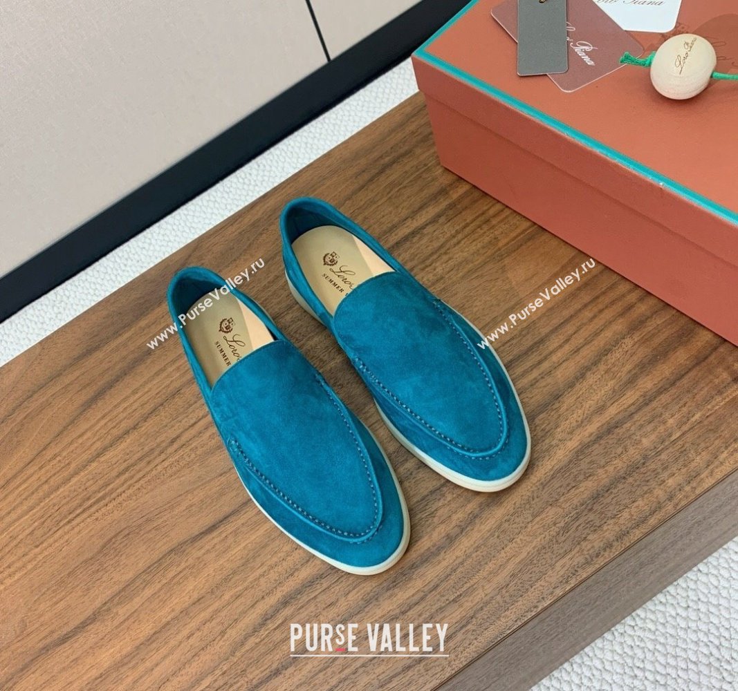 Loro Piana Suede Flat Loafers Stone Blue 2024 081202 (MD-240812083)