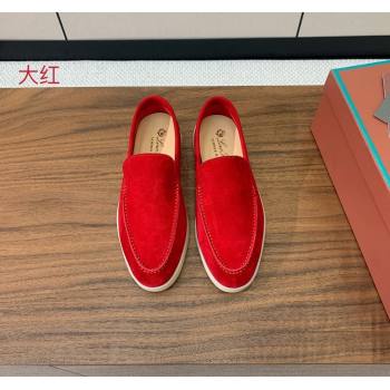 Loro Piana Suede Flat Loafers Bright Red 2024 081202 (MD-240812086)