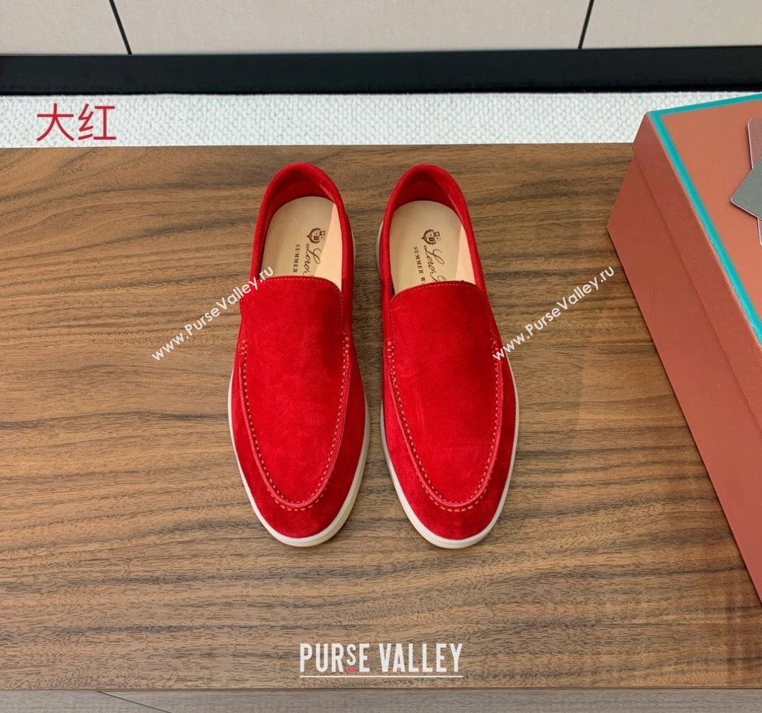 Loro Piana Suede Flat Loafers Bright Red 2024 081202 (MD-240812086)