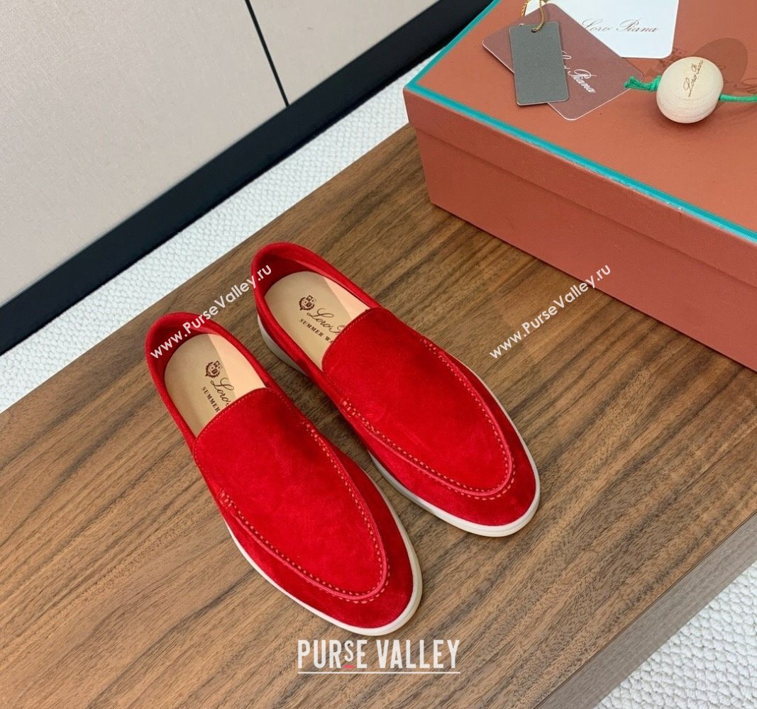 Loro Piana Suede Flat Loafers Bright Red 2024 081202 (MD-240812086)