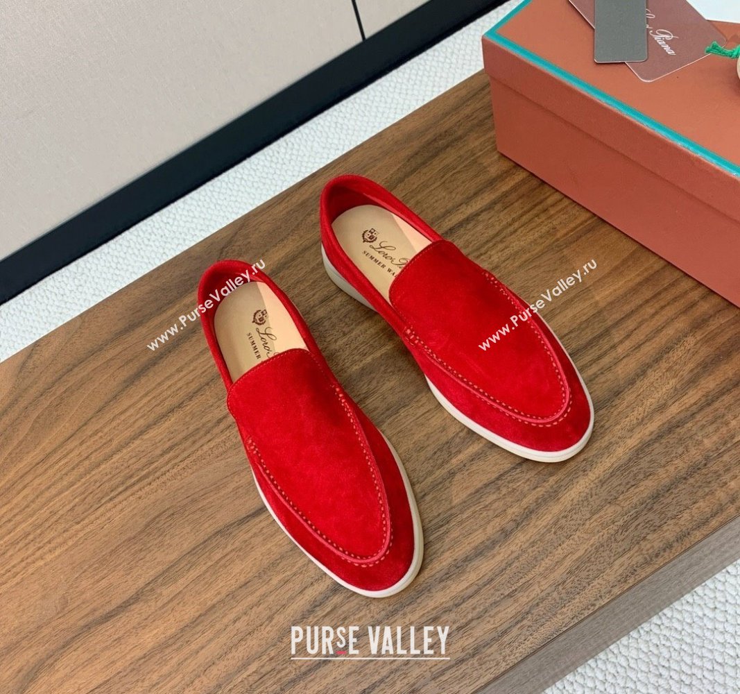 Loro Piana Suede Flat Loafers Bright Red 2024 081202 (MD-240812086)