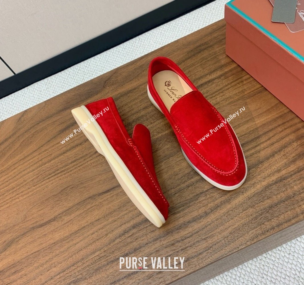 Loro Piana Suede Flat Loafers Bright Red 2024 081202 (MD-240812086)