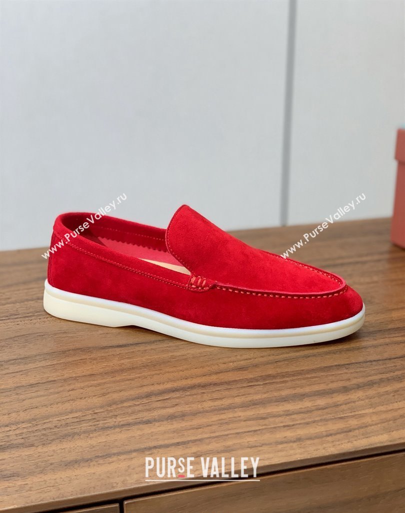 Loro Piana Suede Flat Loafers Bright Red 2024 081202 (MD-240812086)