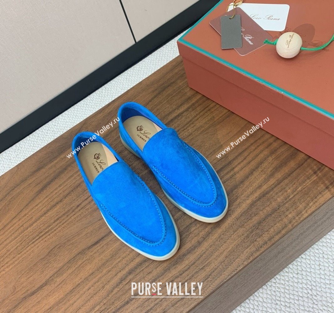 Loro Piana Suede Flat Loafers Peacock Blue 2024 081202 (MD-240812087)