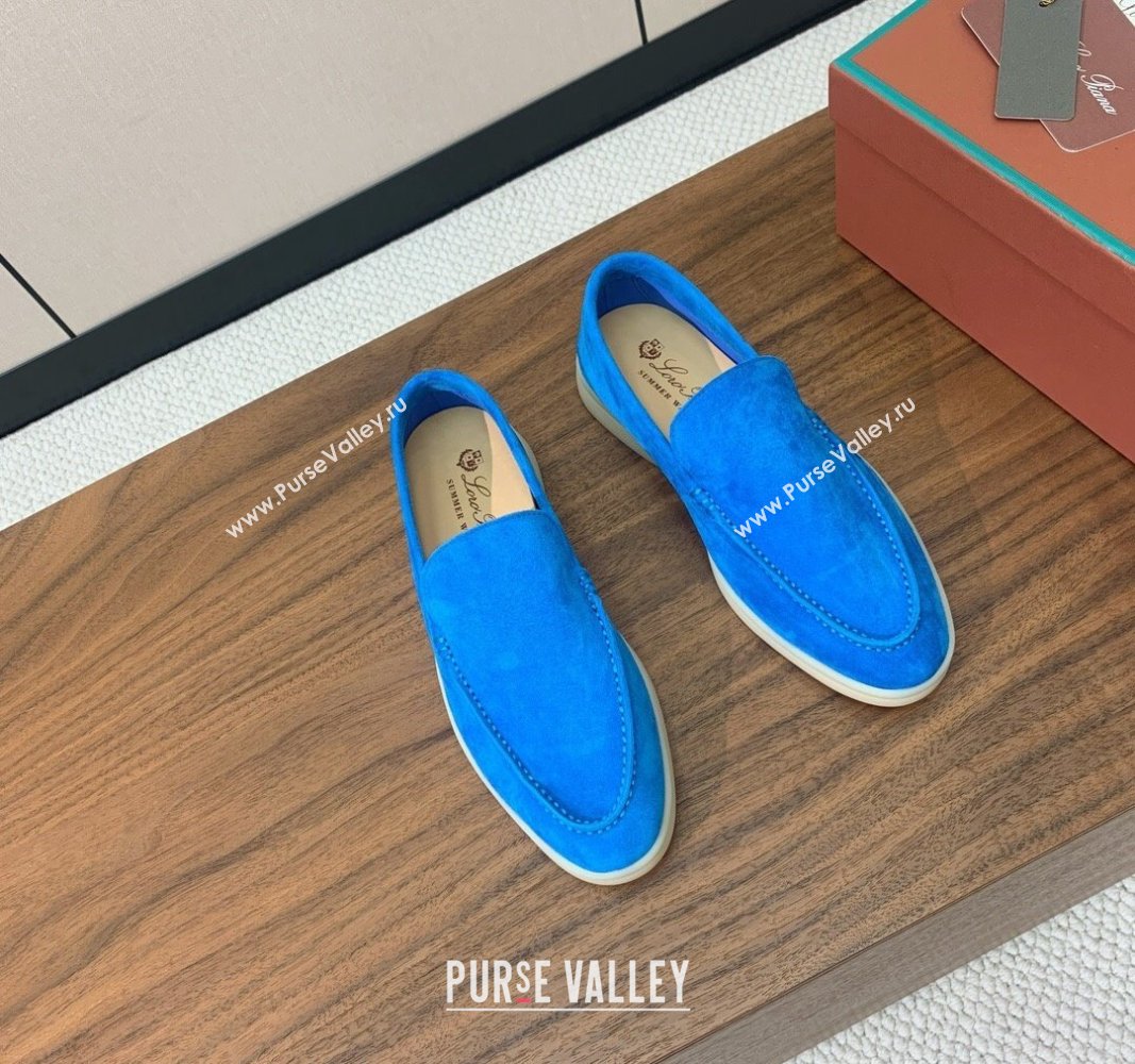 Loro Piana Suede Flat Loafers Peacock Blue 2024 081202 (MD-240812087)