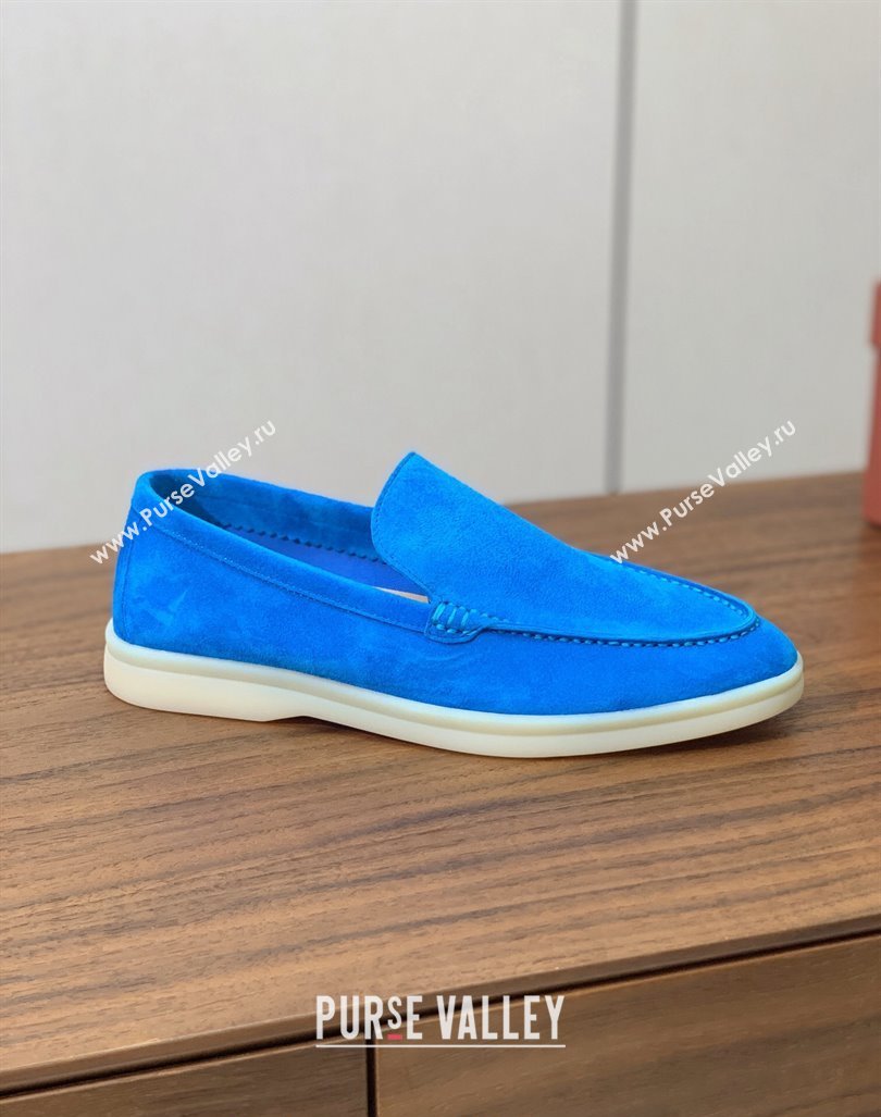 Loro Piana Suede Flat Loafers Peacock Blue 2024 081202 (MD-240812087)