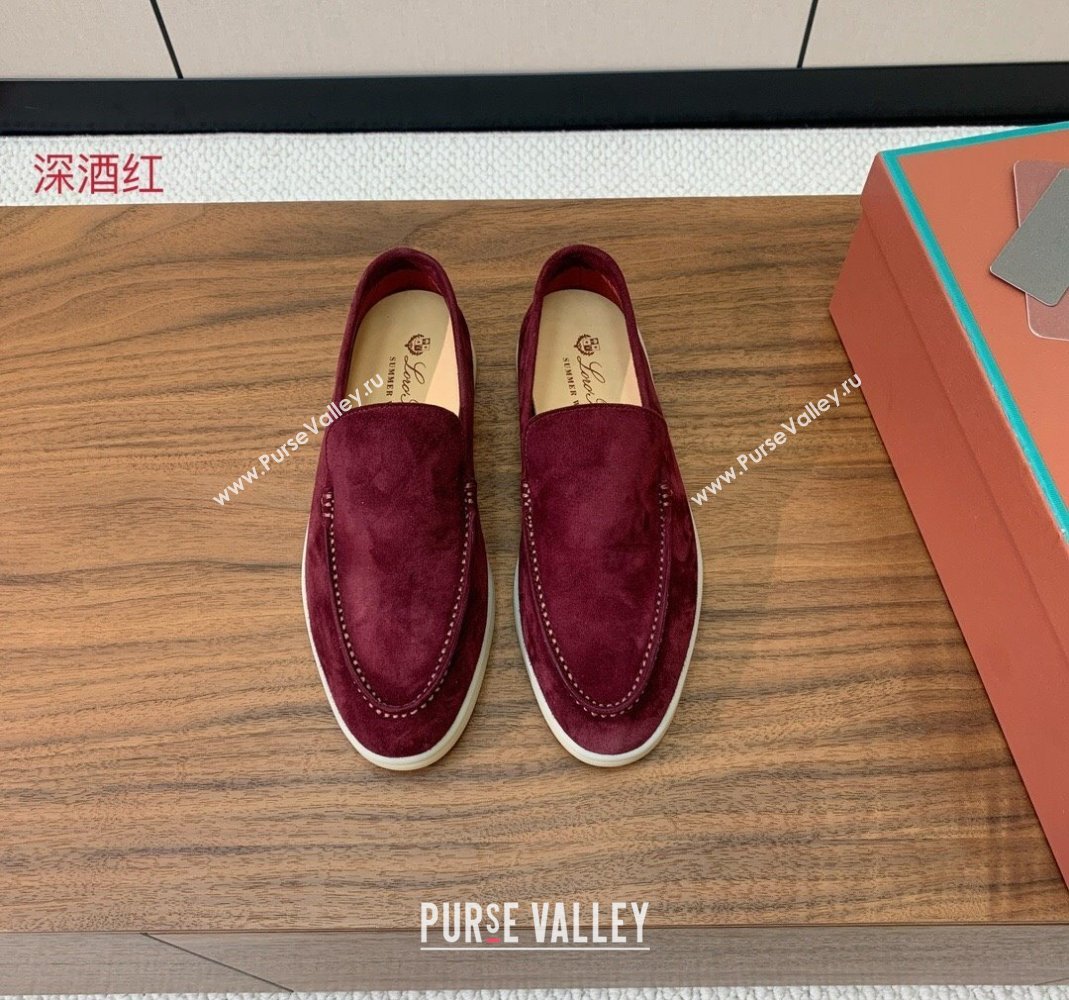 Loro Piana Suede Flat Loafers Dark Burgundy 2024 081202 (MD-240812089)