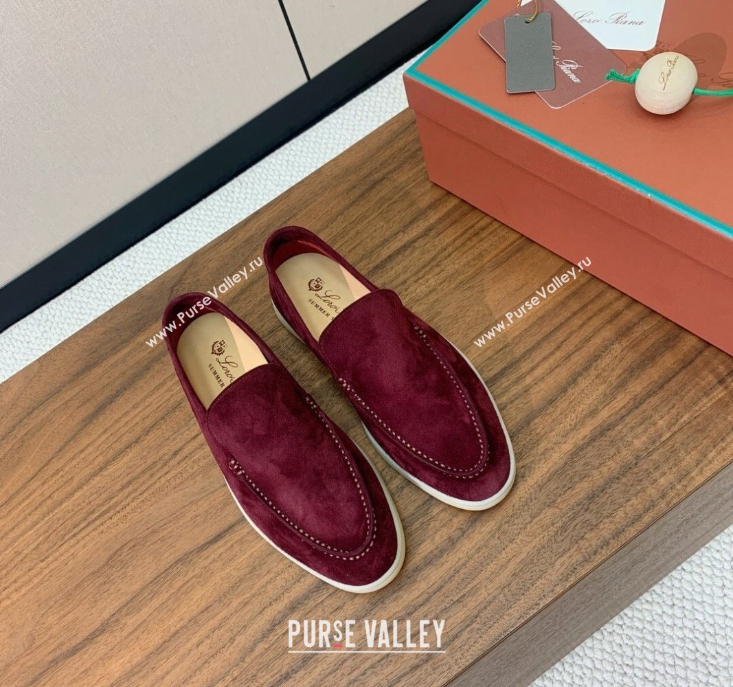 Loro Piana Suede Flat Loafers Dark Burgundy 2024 081202 (MD-240812089)