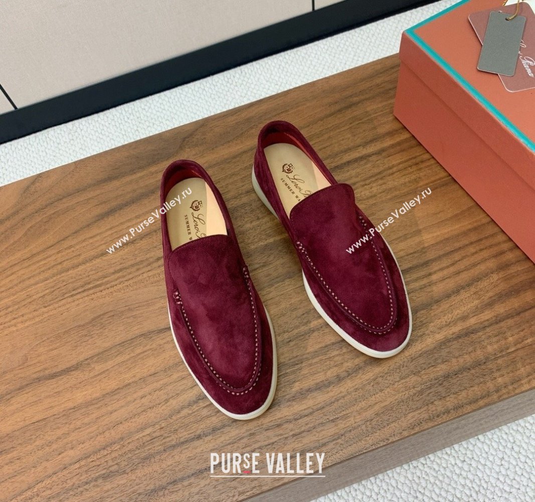 Loro Piana Suede Flat Loafers Dark Burgundy 2024 081202 (MD-240812089)