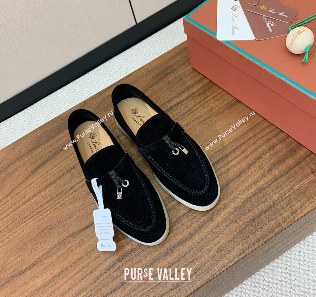 Loro Piana Suede Flat Loafers with Charm Black 2024 0812 (MD-240812091)