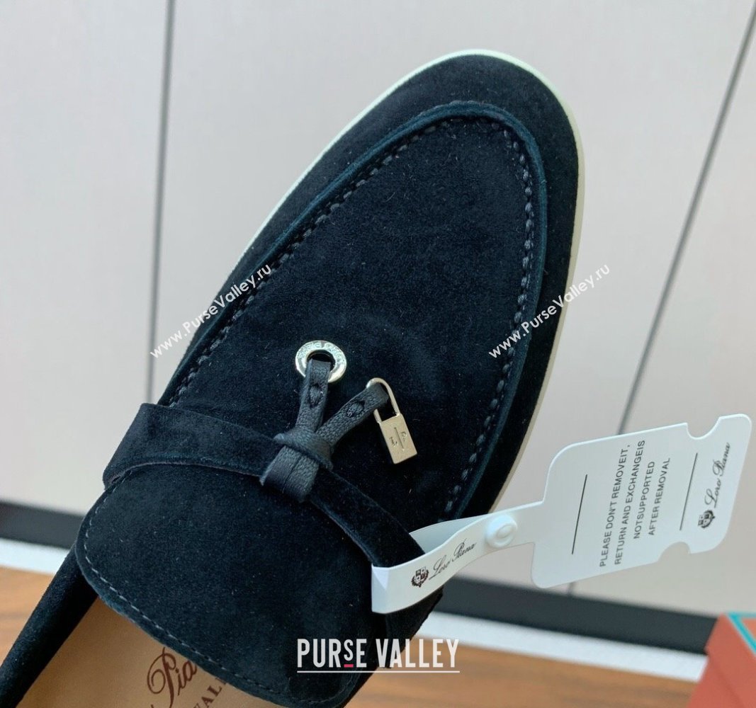 Loro Piana Suede Flat Loafers with Charm Black 2024 0812 (MD-240812091)