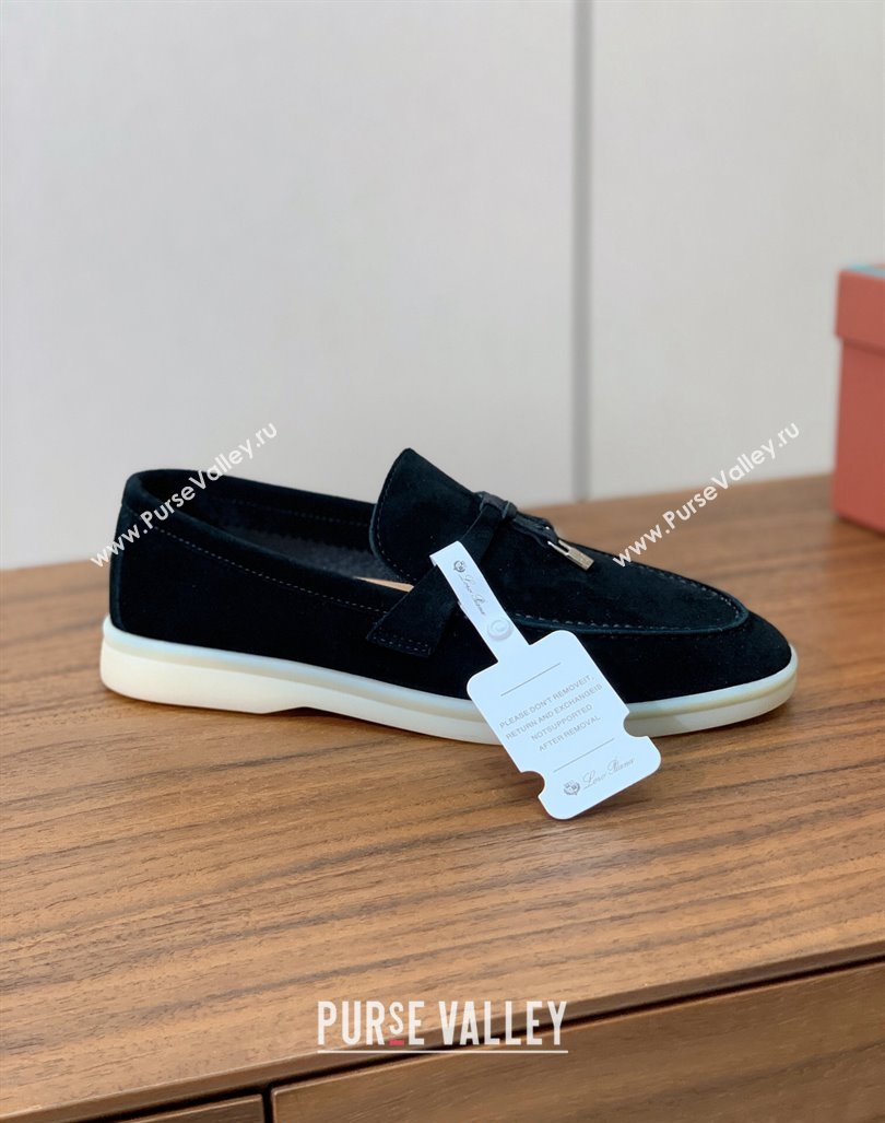 Loro Piana Suede Flat Loafers with Charm Black 2024 0812 (MD-240812091)