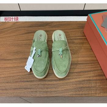 Loro Piana Suede Flat Mules Leaf Green 2024 0812 (MD-240812046)